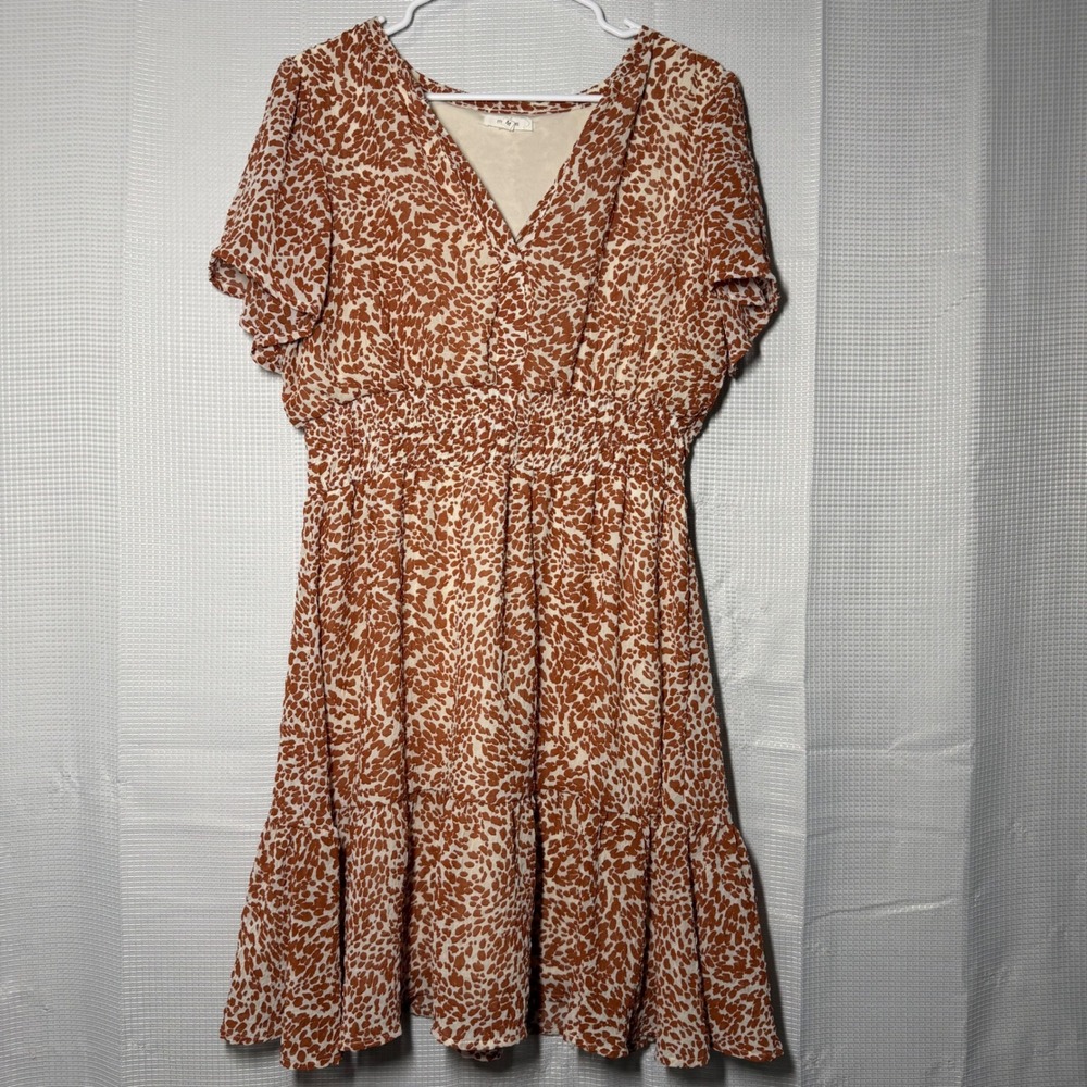 Maurices Fit and Flare Dress‎ Medium Rust White Smocked Waist Tiered Skirt